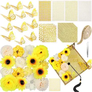 43 count DIY Graduation Cap Decorations Kit, Grad Cap Decorations Included Faux   Butterfly Self Adhesive Rhinestones Stickers Alphabet Letter Stickers for 2026 Grad Party(Yellow)