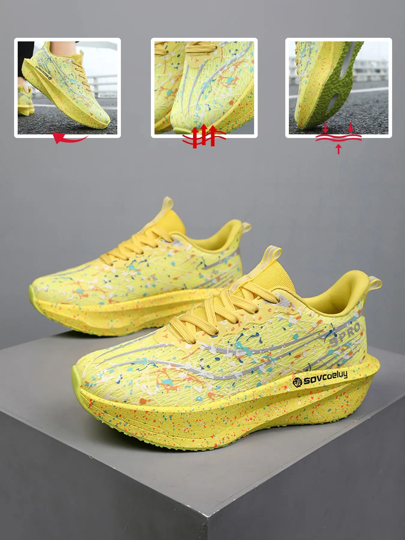 2026 Spring New Gradient Splash Paint Breathable Mesh Couple Running Shoes, Trendy Running Sneakers, Fashion Running Sneakers, Thick Sole Wear-resistant Shock Absorbing Sports Shoes Sizes 35-45 Unisex Commuting, Jogging, Outdoor Fitness Soft Sole Casual