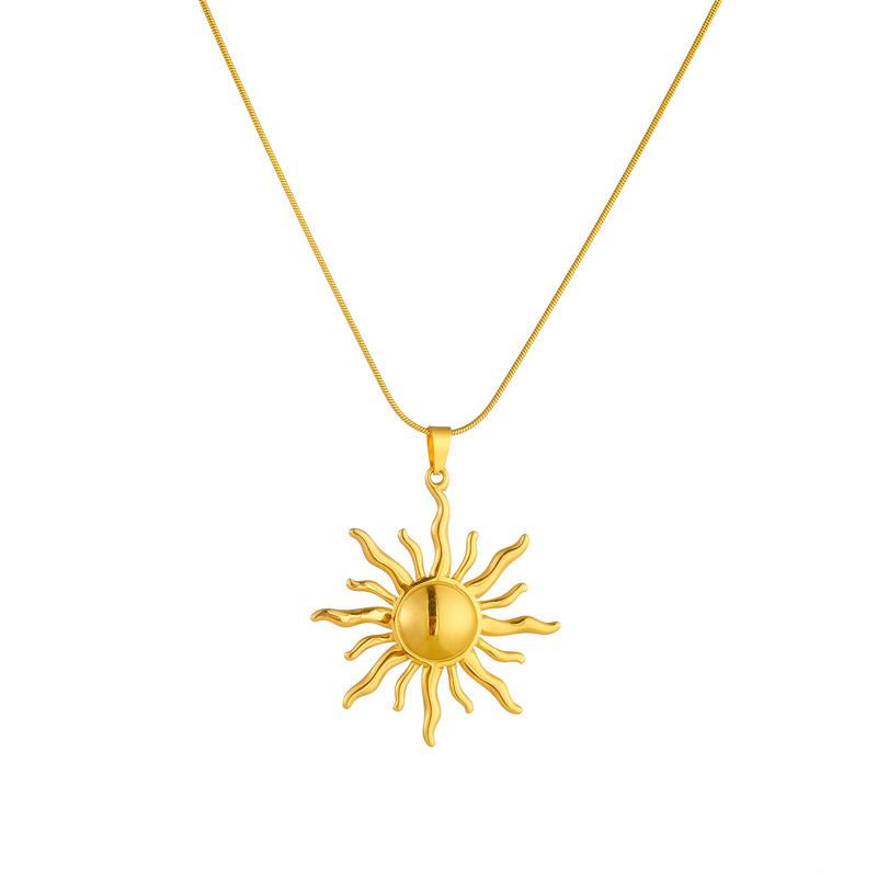 316L Stainless Steel Golden Fashion Sun Pendant Necklace For Women Girl 2025Concise Solar Neck Chain Jewelry Gift