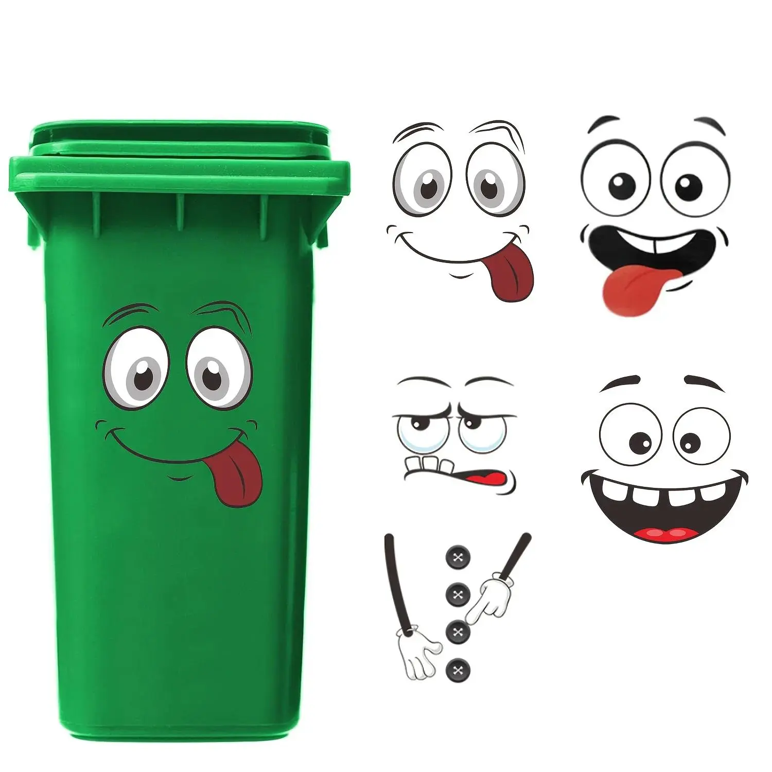 Cartoon Expression Face Sticker, 4 Counts Waterproof Sunscreen Toilet Seat Cover Sticker, Home Decoration for Trash Can, Toilet, Refrigerator, Bathroom Decor Supplies, Bathroom Accessory, Restroom Accessories