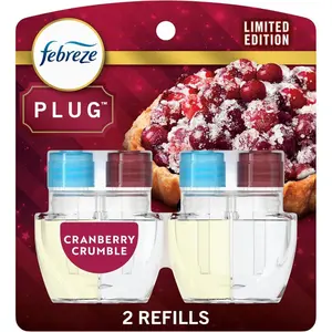 Febreze Plug In Air Freshener, Odor-Fighting Scented Oil Refill, Air Fresheners for Home and Bathroom and Kitchen, Long Lasting for Strong Odors, Cranberry Crumble Scent, 0.87oz Refills, 2 Count