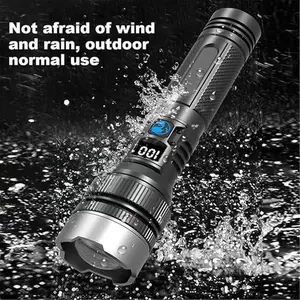 2-in-1 Strong Flashlight (Power Bank)，Digital display of power, Rechargeable，Zoomable, , X4Waterproof, Adjustable Brightness Flash Light for Outdoor, Emergency, Camping Accessories，Black