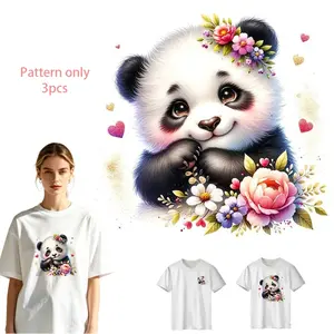 Cute Panda Floral Design DTF Heat Transfer Vinyl, DIY Iron-On Patch for T-Shirts, Jeans, Hoodies, Backpacks, Durable PVC Material, Washable, Pattern Only