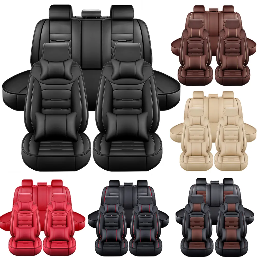 Car Seat Covers Fit for Hyundai Tucson/Sonata/Santa Fe/Kona/Elantra 2010-2024 2025, Full Set PU Leather Waterproof Car Seat Cover Automotive Cushion Protector,Full Surround Airbag Compatible with Head Pillows and Lumbar Pillows