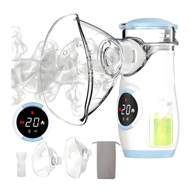 USB Rechargeable Mesh Nebulizer - Cordless Travel-Size Quiet Breath Device for Adults, Children, 2 Misting Speeds, Auto-Cleaning, LED Interface, USB-C Charging, Self Care & Personal Care Gadget (Home/Travel Use)