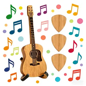 Wooden Guitar Pick Box with Stand - 3PCS Unique Picks, Mini Storage for Guitarists, Musician Engraved Case, Acoustic & Electric Bass Guitar, Ukulele Lover Gift