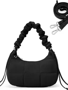 Women's Silk Cotton Underarm Bag Adjustable Shoulder Strap Fashion Drawstring Puffy Down Crossbody Shell Single Shoulder Bag