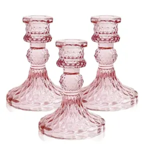 Pink Candle Holder Set of 3 for Home Decor