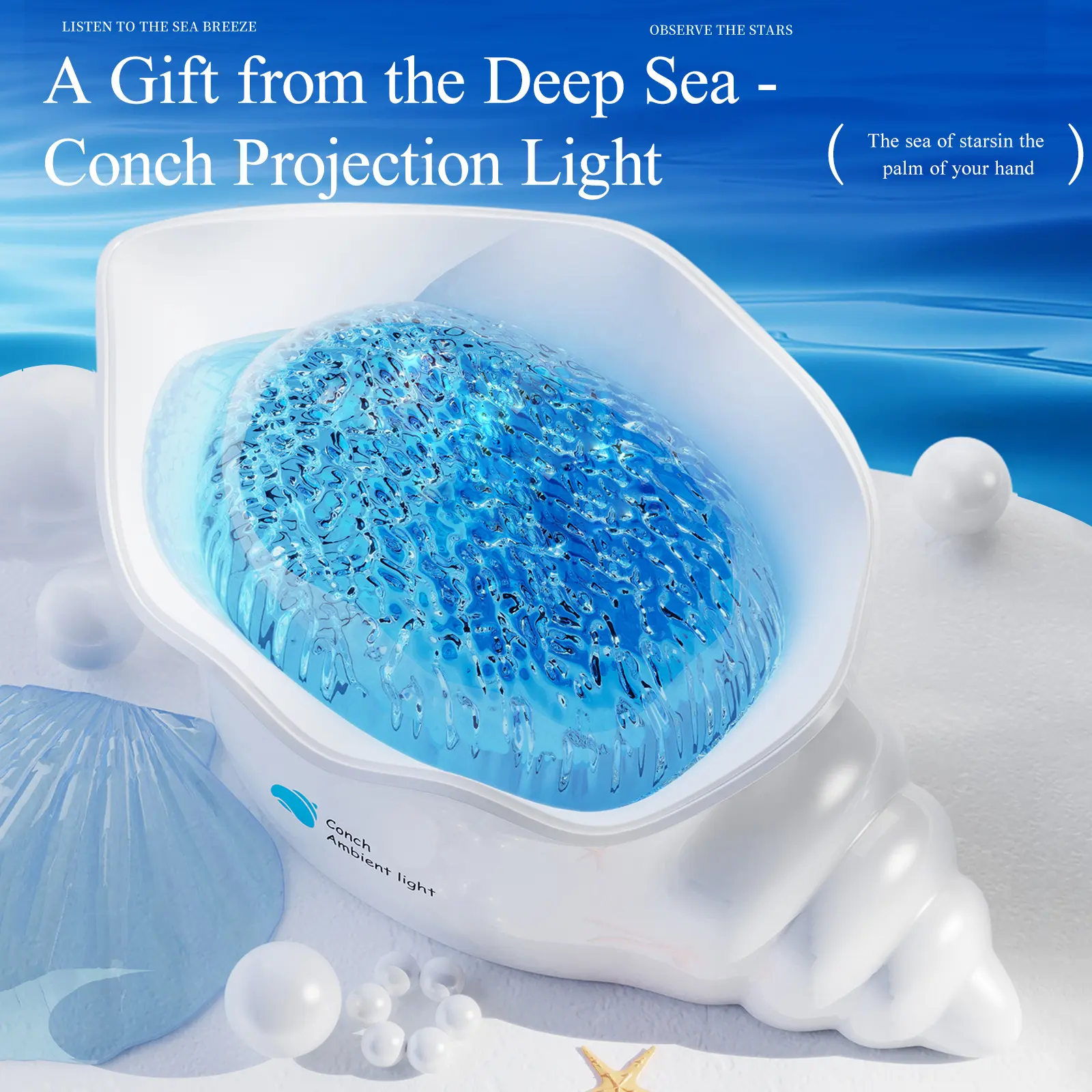 LED Conch Ocean Wave Projector Lamp -Seashell Night Light with Water Ripple Effect,Quirky Nightlight Light-Up Illuminated NoveltyLighting for Bedroom Relaxation & Gifting,Quirky Novelty Lighting Decorative Atmosphere Lamp Decorative Ambient Lamp