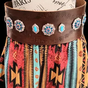 Handmade Concho Belt with Turquoise and Rhinestone Conchos