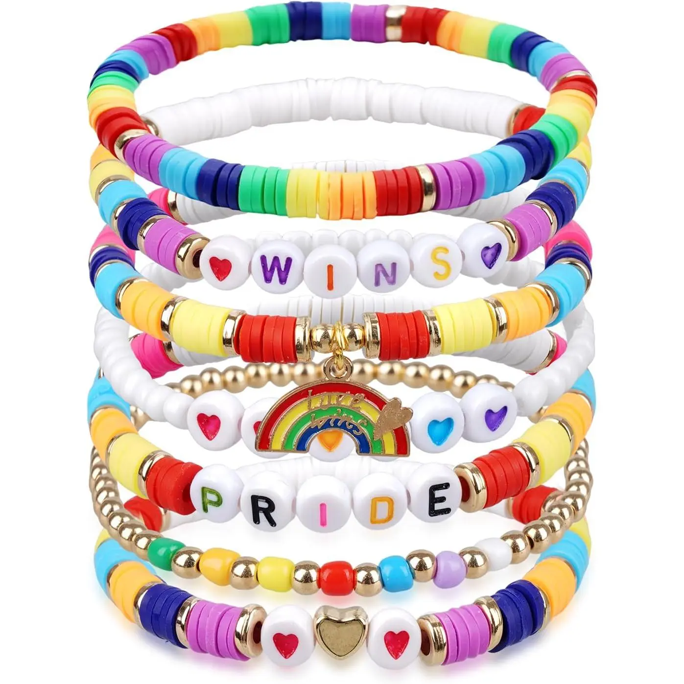 LGBT Pride Bracelet for Women Men Rainbow Beaded Stretch Bracelets for Pride Day Parades Summer Beach Boho   LGBTQ Party Supplies