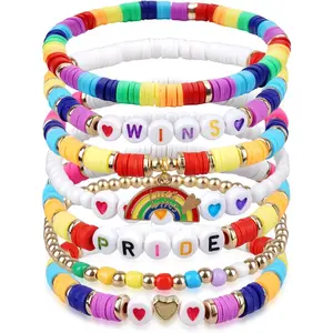 LGBT Pride Bracelet for Women Men Rainbow Beaded Stretch Bracelets for Pride Day Parades Summer Beach Boho   LGBTQ Party Supplies