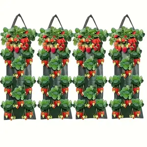 Set of Four 8-Hole Hanging Garden Planters, Strawberry Vertical Planters, Outdoor Planters, Lightweight Portable Flower Pots for Balcony Porch Patio, Suitable for Flowers Strawberries Cucumbers