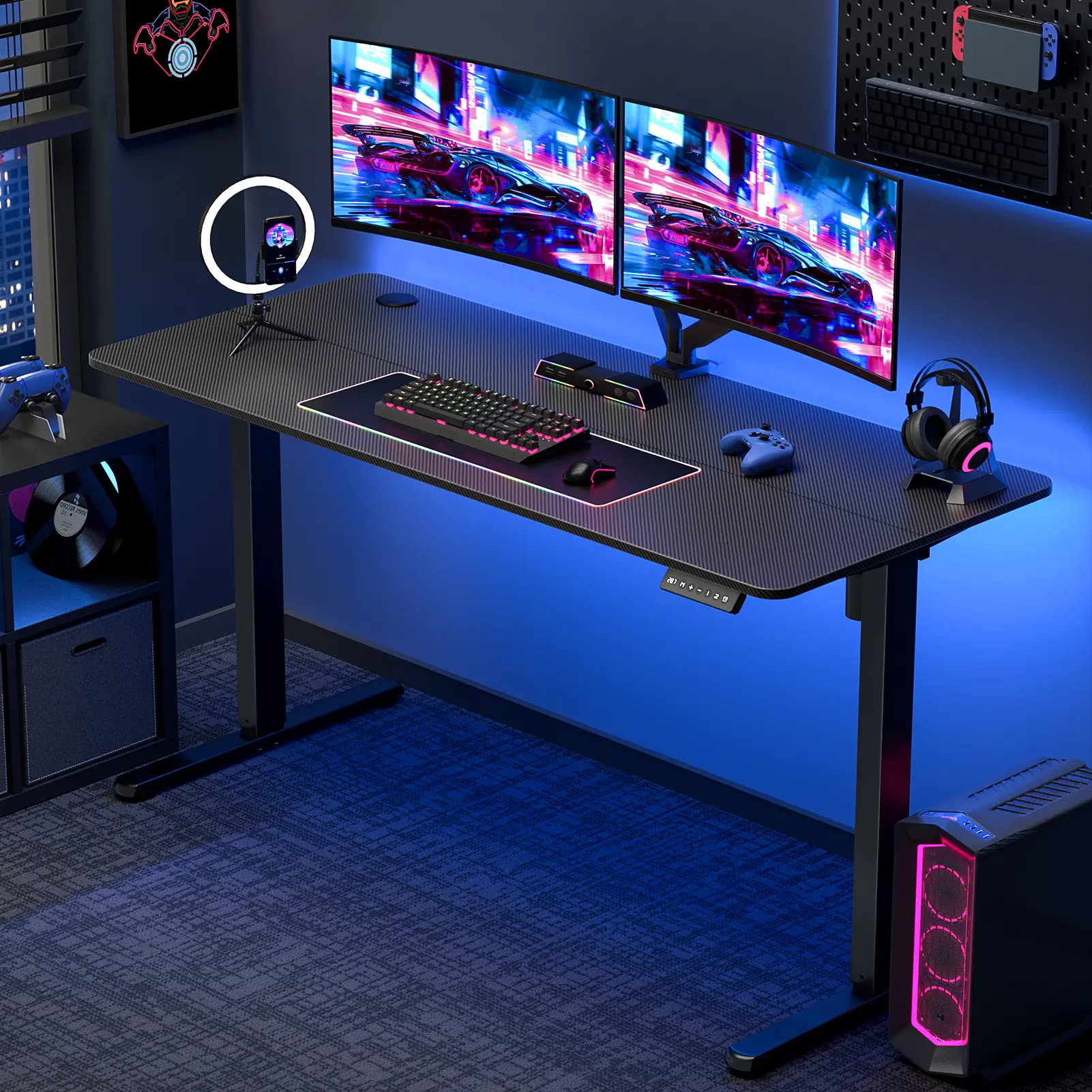 VVENACE Electric Standing Desk 55"x24" Height Adjustable Sit Stand Desk with 3 Memory Presets & Anti-Collision System for Home Office Carbon Fiber Black