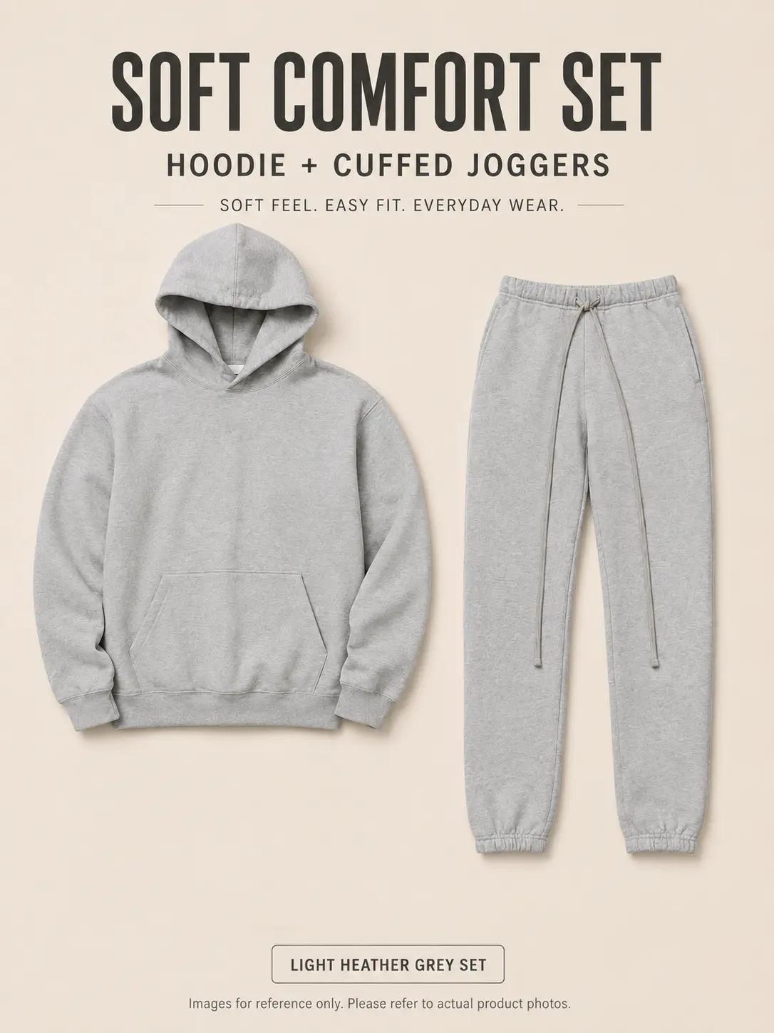 Men's 2-Piece Relaxed Pullover Hoodie & Cuffed Jogger Pants Sweatsuit Set, Dark Grey Cozy Streetwear Casual Outfit