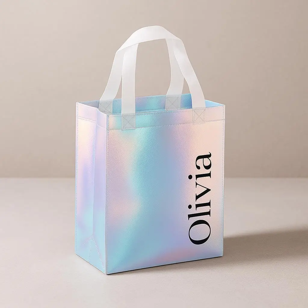 Personalized Holographic Gift Bags Premium Iridescent Party Favor Bag with Handles Rainbow Metallic Shopping Bag Wedding Birthday Goodie Bag