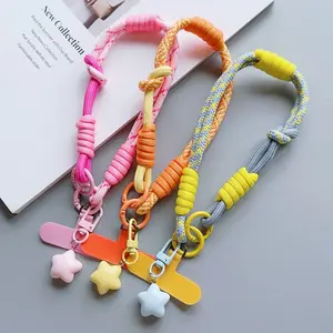 Universal Braided Mobile Phone Lanyard Strap Cute Star Hanging Chain Ring Cord with Patch Wrist Strap Phone Detachable