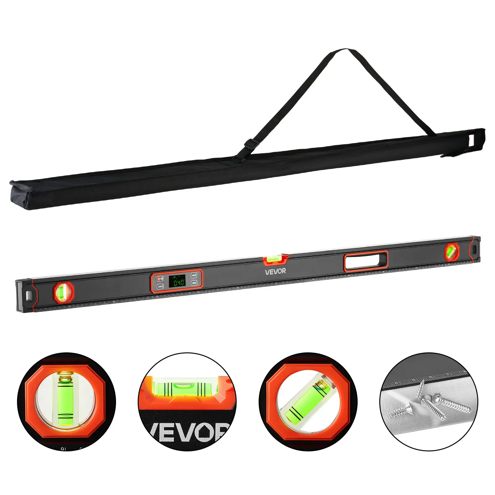 【summerfinds】VEVOR Digital Level, 48 in Length, Magnetic Electronic Level with LED Backlit Display, 360° Electronic Leveler Tool with 0°/45°/90° Bubble Vials, IP54 Rating for Construction Carpentry Home Renovation
