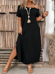 Plus Size Fashion Solid Color Summer Dress, Casual Everyday Women's Clothing, Comfortable & Stylish Design, Perfect for Daily Wear, Womenswear