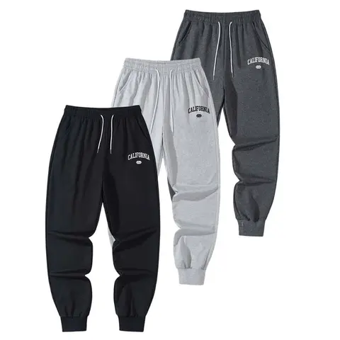 Men's Polyester Elastic Waist Letter Printed Pocketed Sports Jogger Pants - Drawstring, Machine Washable Athleisure Bottoms for Spring, Autumn Daily Wear