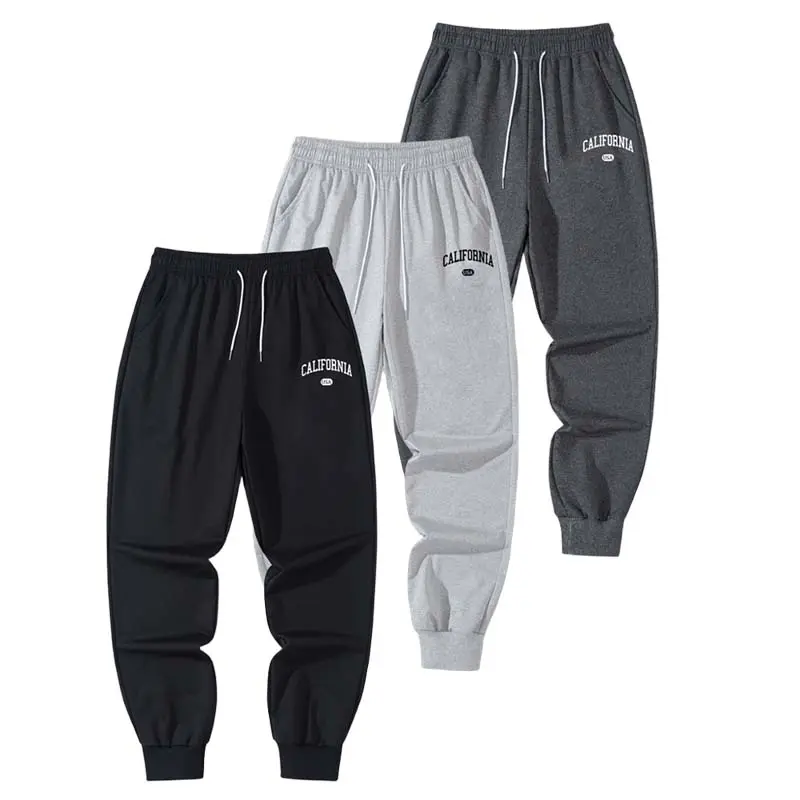 Men's Polyester Elastic Waist Letter Printed Pocketed Sports Jogger Pants - Drawstring, Machine Washable Athleisure Bottoms for Spring, Autumn Daily Wear