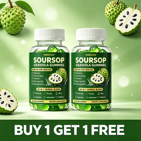 [BUY 1 GET 1 FREE] Summerwins Soursop Gummies 20-in-1 Botanical Supplement Bottle - Sea Moss, Moringa, Turmeric + Ashwag, Black Seed Oil, Oregano - Immune, Antioxidant Support, 24 Months Shelf Life, Vegetarian, Non-GMO, 60 Capsules (Viral TikTok Formula)