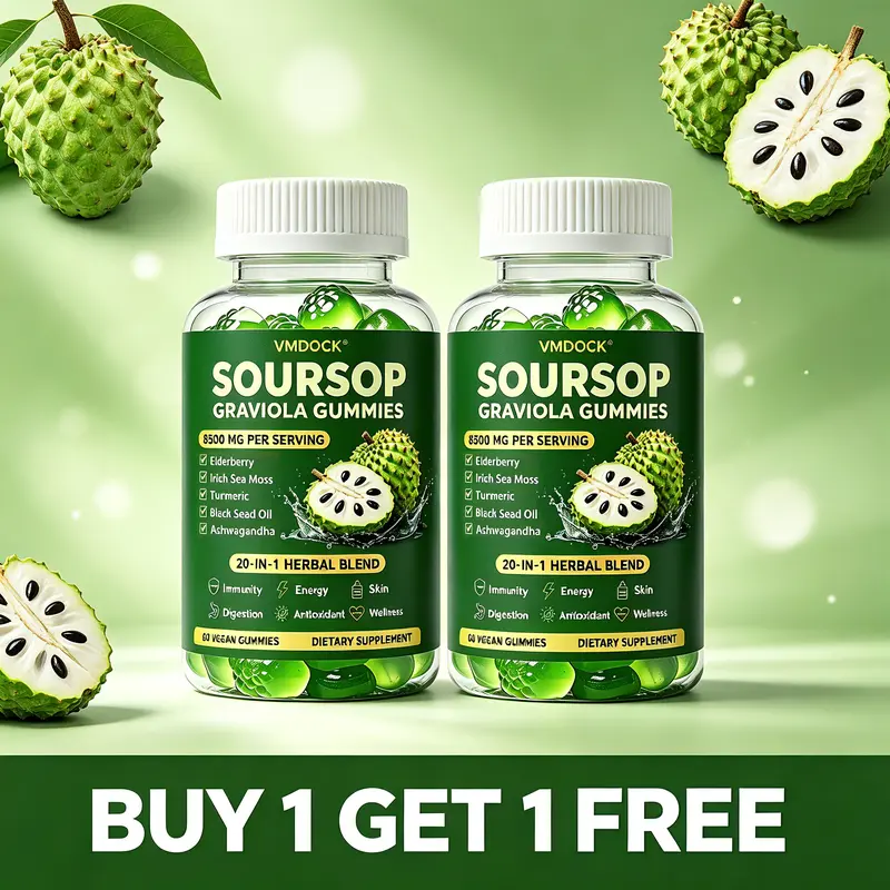 [BUY 1 GET 1 FREE] Summerwins Soursop Gummies 20-in-1 Botanical Supplement Bottle - Sea Moss, Moringa, Turmeric + Ashwag, Black Seed Oil, Oregano - Immune, Antioxidant Support, 24 Months Shelf Life, Vegetarian, Non-GMO, 60 Capsules (Viral TikTok Formula)