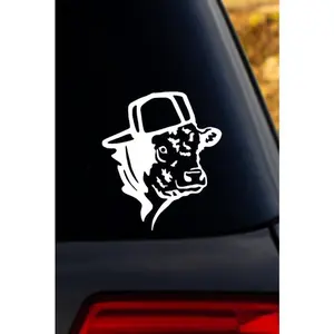 Vinyl Decal Cow backwards Hat Car Truck Sticker