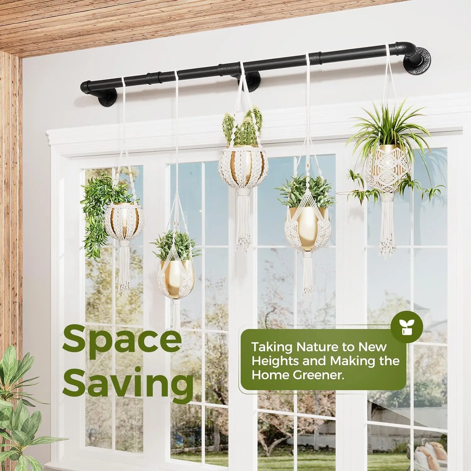 Window Plant Hanger Indoor 63in Hanging Planters for Indoor Plants Hanging  Plants Holder Hanging Rod Window Plant Shelves Wall Planters Pot/Chain/Plant  Not Included(Black) - TikTok Shop