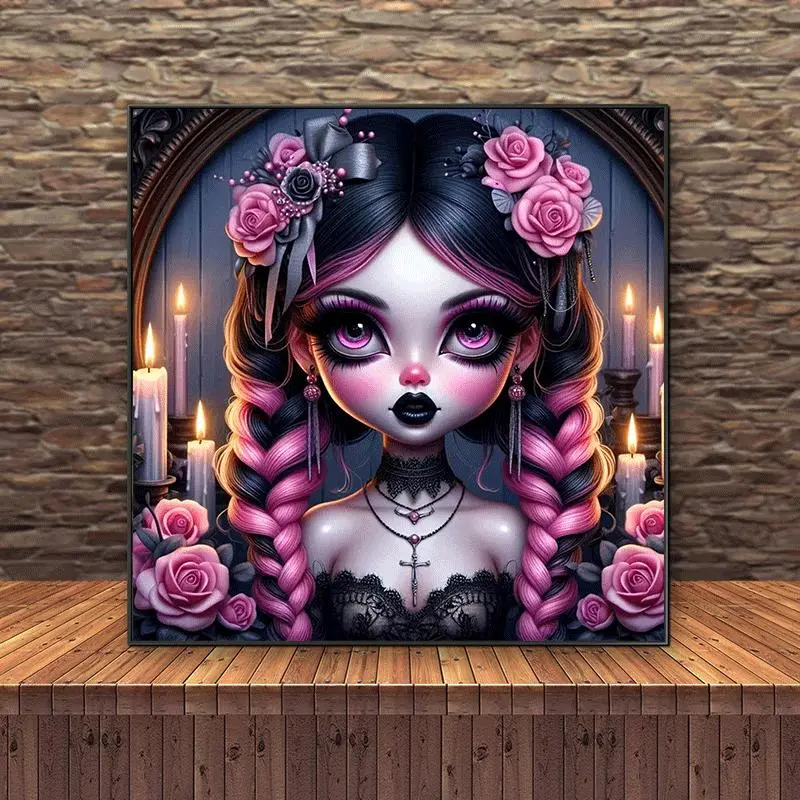 Gothic Girl & Rose Pattern DIY Diamond Arts Colorful Painting Kit without Frame, 5D Diamond Arts Colorful Painting Kit, Wall Art Decor for Home, Diamond Painting Kits