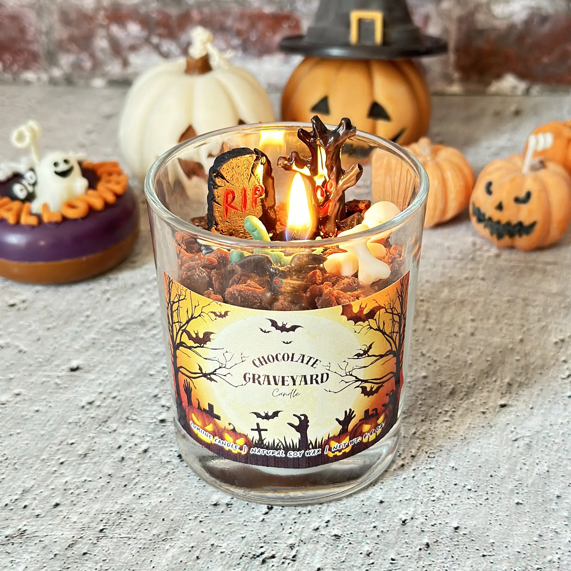 Lumiine Halloween Candle Spooky Graveyard Candle Cute Halloween Decor Candle Unique Gift Autumn Candle Chocolate Fragrance