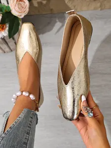 Metallic Texture Square Toe Slip-On Shoes, Spring Summer Versatile Lazy One-Step on Sandals, Comfortable Low Heel Footwear