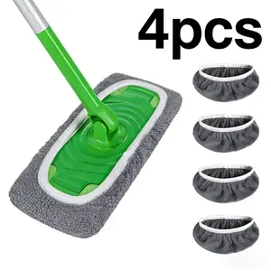 Set of 4 Gray Reusable Mop Cloths – Textured Surface for Scrubbing and Polishing Various Floor Types