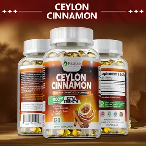 Pslalae Organic Ceylon Cinnamon 1800mg Supplement, 120 Capsules, contains pure cinnamon, a natural ingredient, to support joint and brain health.