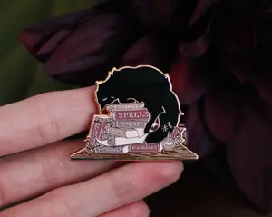 Sleepy Cat Familiar Books Gold Hard Enamel Pin