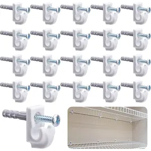 25 Pcs White Down Wall Clips - Wire Shelf Brackets Loop Clips - Closet Maid Support Brackets - Plastic Shelves With Screws and Expansion Tubes for Wire Shelving