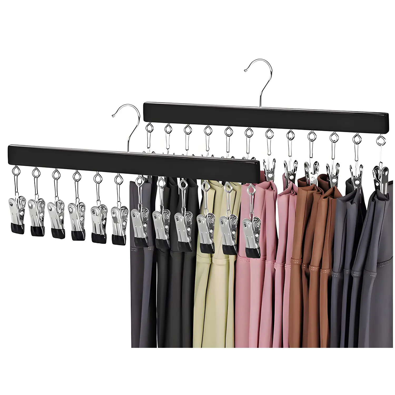 Legging Organizer for Closet, Pants Hangers with 12 Clips Holds, 360° Rotating Space Saving Hanging Clothes Organizer for Closet Organizers and Storage 1/2 Pcs