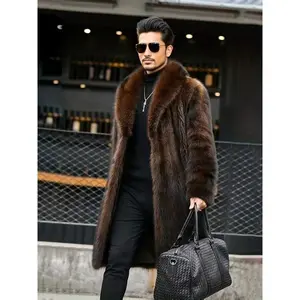 Fashionable Design Men's Faux Fur Single Breasted Overcoat, Trendy And Elegant Warm Long Jacket For Autumn And Winter Outdoors Leisurewear Collar Fabric(Sheets)