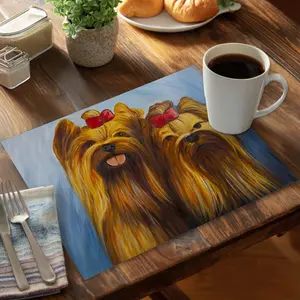 360 stand Rectangular Contemporary Pet Bedroom Placemat (CPPM1418EEEW5X), 14x18 in., 2 Smiling Dogs Decor, Kitchen Tableware Accessory, Coasters For Table