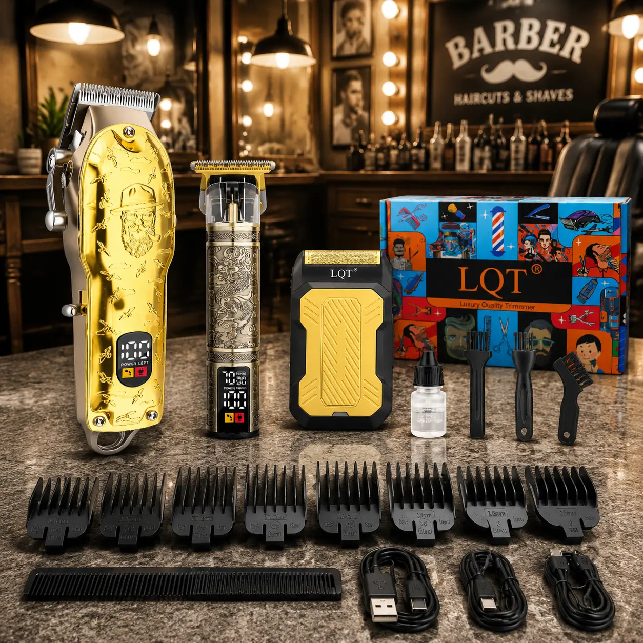 Professional 5-in-1 Hair Clippers for Men, Cordless Barber Kit with T-Blade Trimmer, Foil Shaver, Powerful Motor, LED Display & Complete Grooming Accessories Set