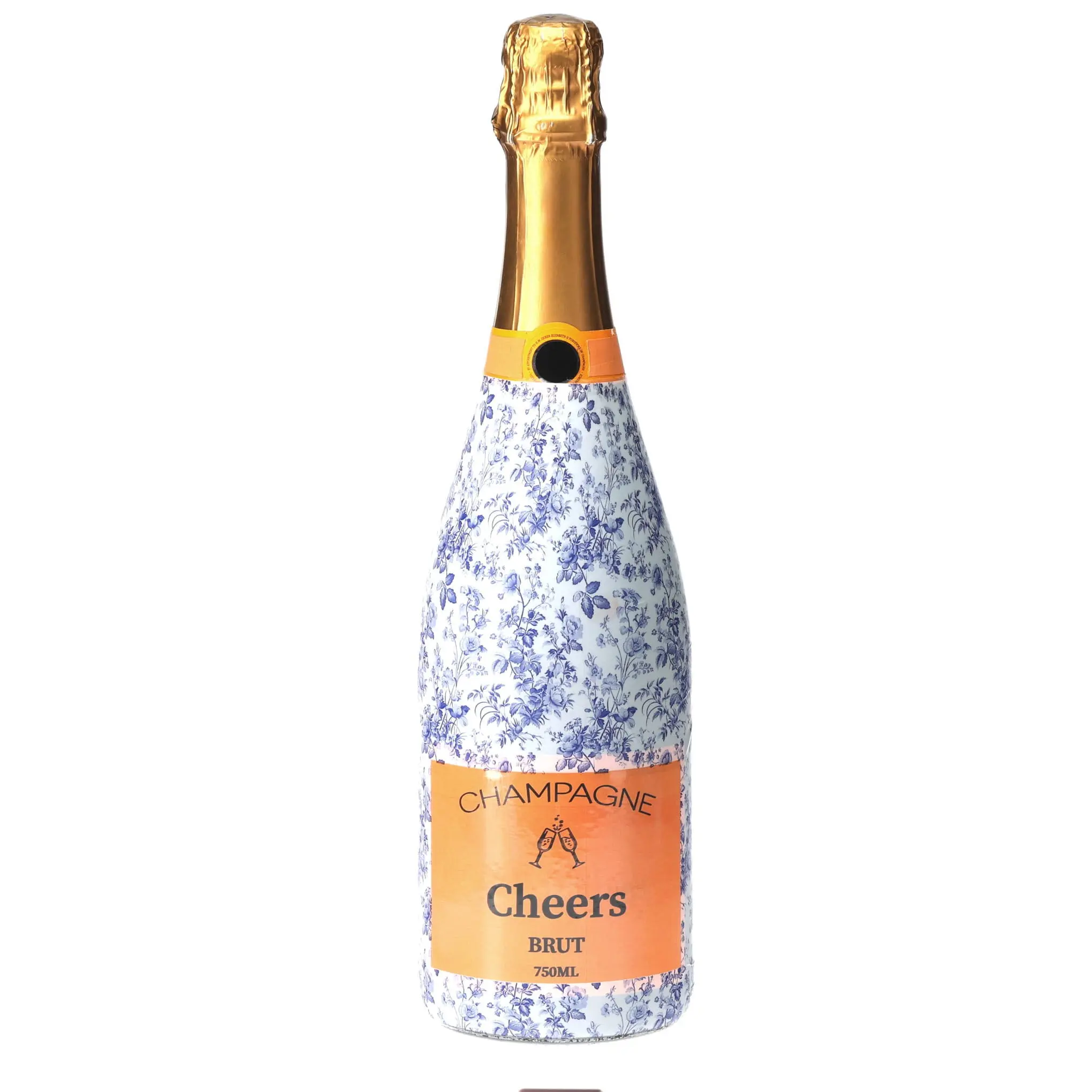 Grandmillennial Blue Floral Champagne Bottle Wrap