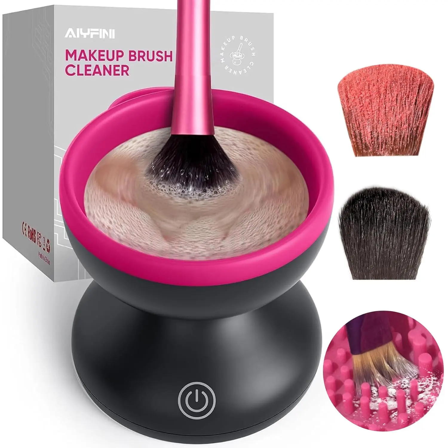 Alyfini Electric Makeup Brush Cleaner Machine - Alyfini Portable Automatic USB Cosmetic Brushes Cleaner Cleanser Tool for All Size Beauty Makeup Brush Set, Liquid Foundation, Contour, Eyeshadow, Blush Brush