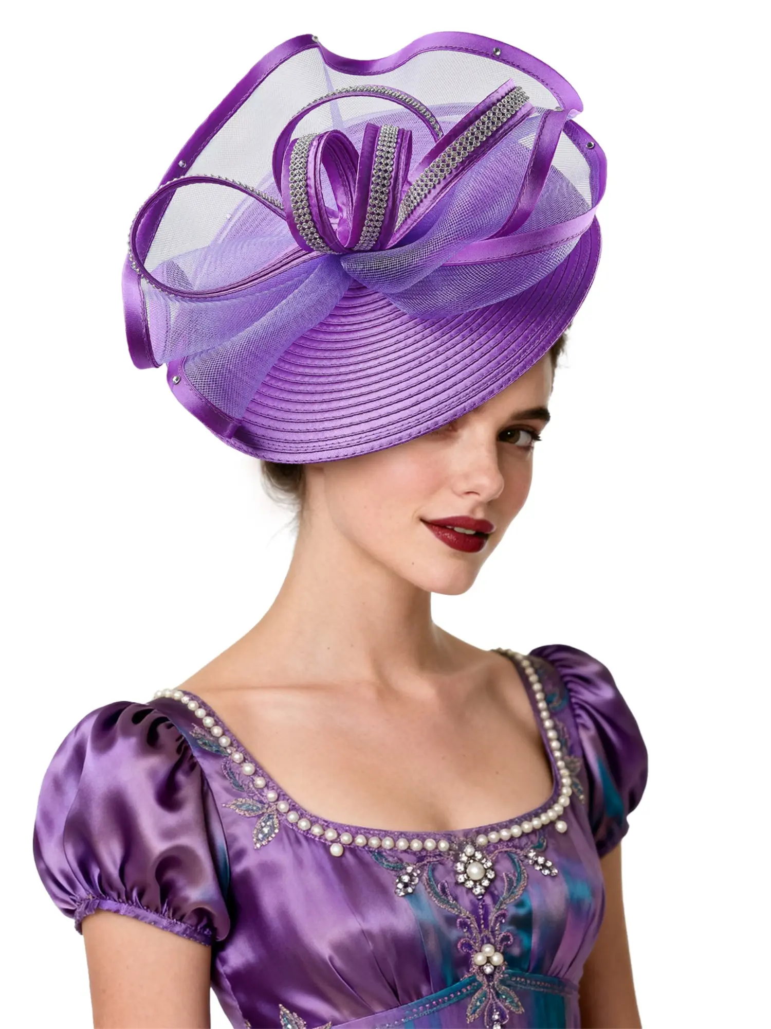 1pcs Women Fascinators Satin Veil Headband Church Hats Bridal Accessory Wedding Party with Rhinestones Elegant Fascinator Hats Ideal for Church Weddings