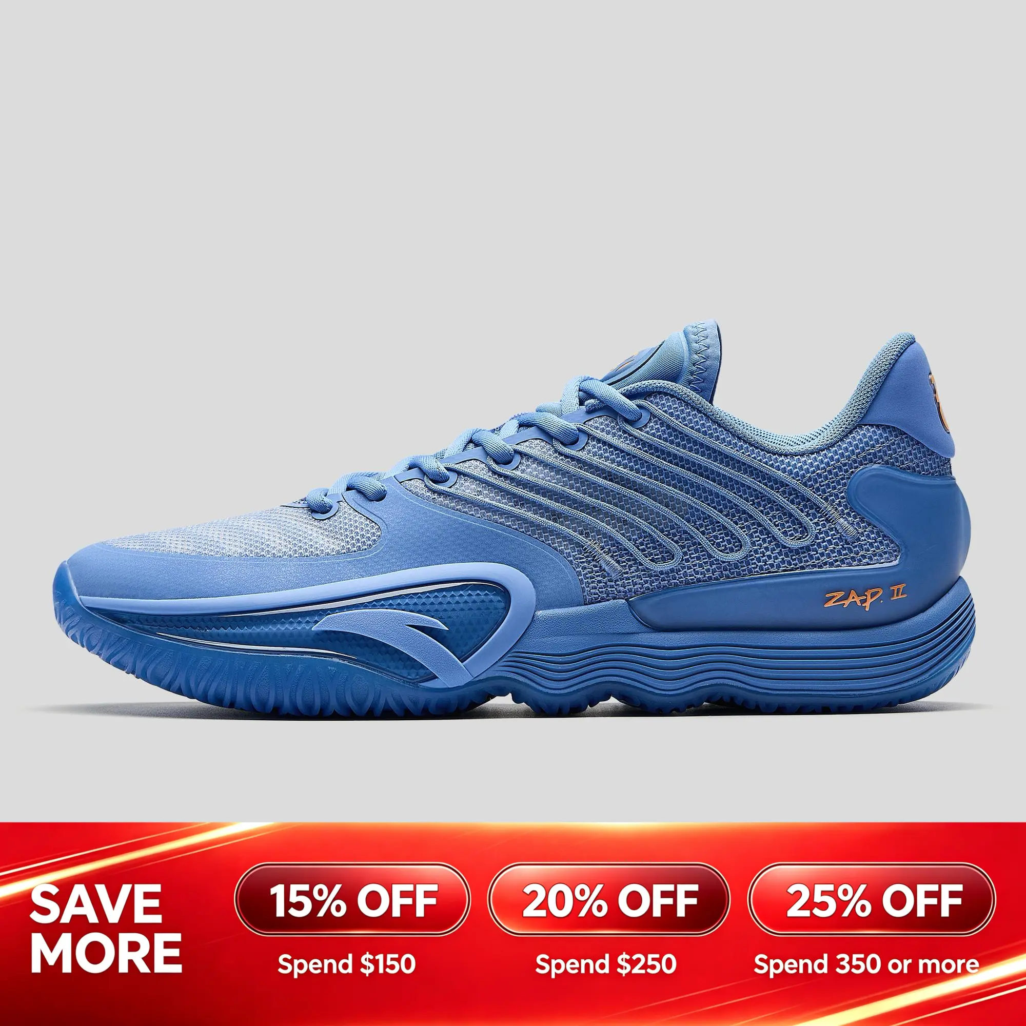 ANTA MEN ZAP 2 Basketball Shoes Cushioning Responsive Anti-slip Blue Sports Shoes