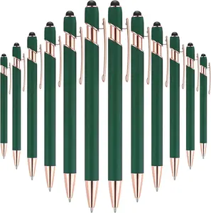 12 count Ballpoint Pen with Stylus Tip, 1.0 mm Black Ink Metal Pen Stylus Pen for Touch Screens, 2 in 1 Stylus Ballpoint Pen (Green and Rose )