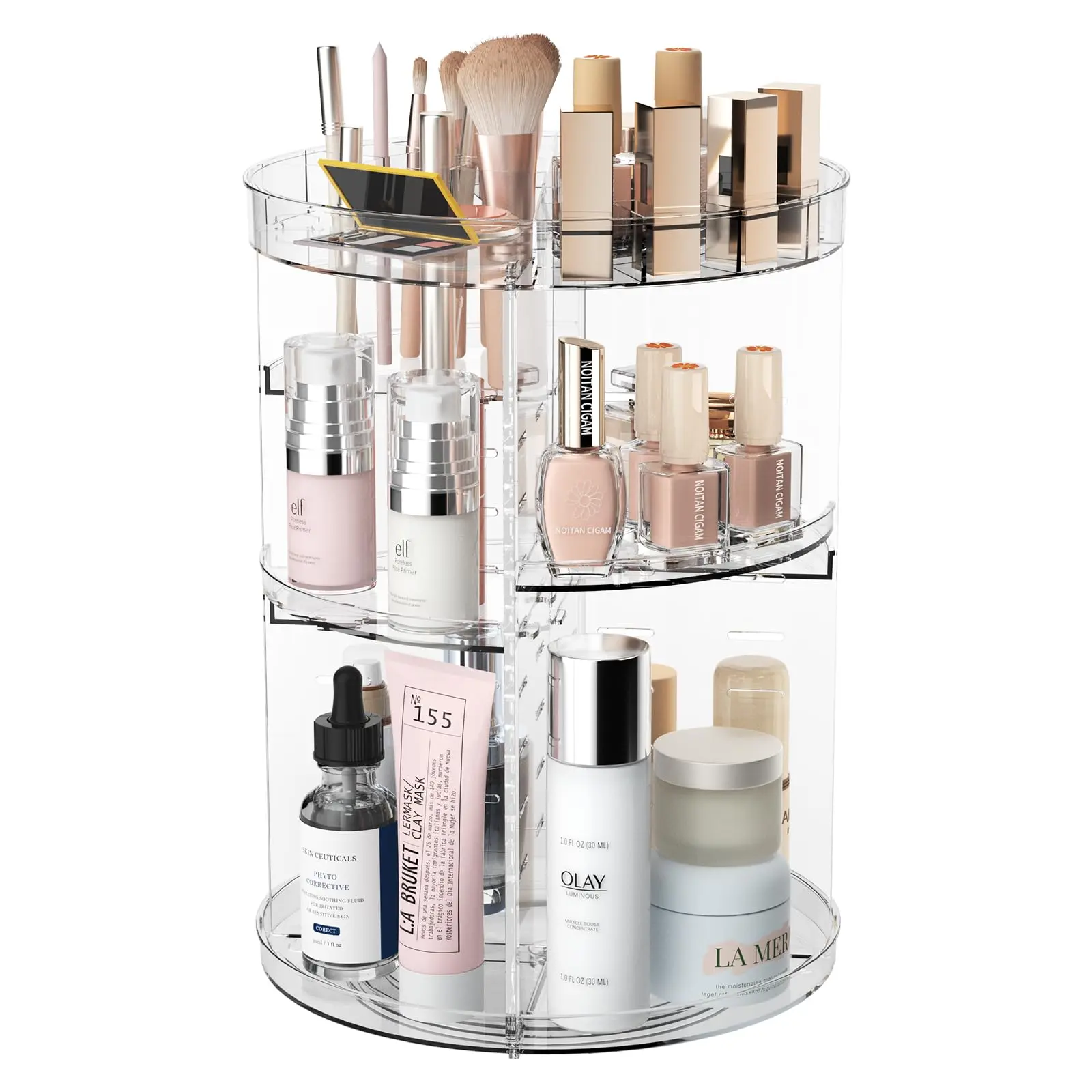 360 Rotating Makeup Organizer, Spinning Skincare Organizers with Slot Top, Cosmetic Storage Shelf with 8 Adjustable Layers, Revolving Perfume Organizer for Vanity Bathroom Countertop Bedroom