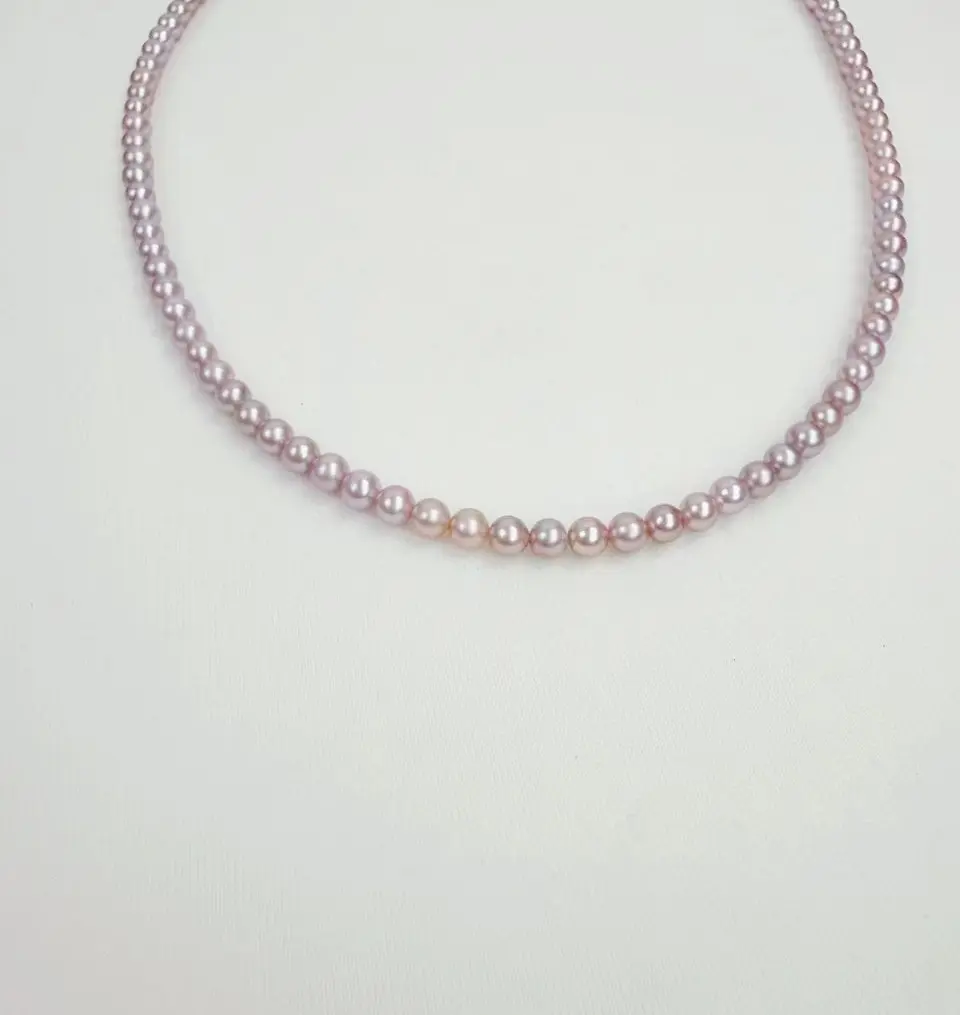 【Live】Lavender Purple AK Pearl Princess Necklace Freshwater AK Pearl Full String Pearl Necklace (3-4mm)  45cm-AFAN028