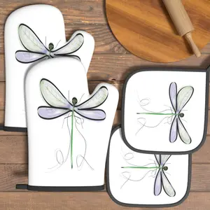 4pcs Oven Mitts And Pot Holders Elegant Dragonfly Art Heat Resistant Oven Mitts And Pot Holders Sets Suitable For Cooking, Home Oven, Baking, Kitchen Decoration, Housewarming Gifts