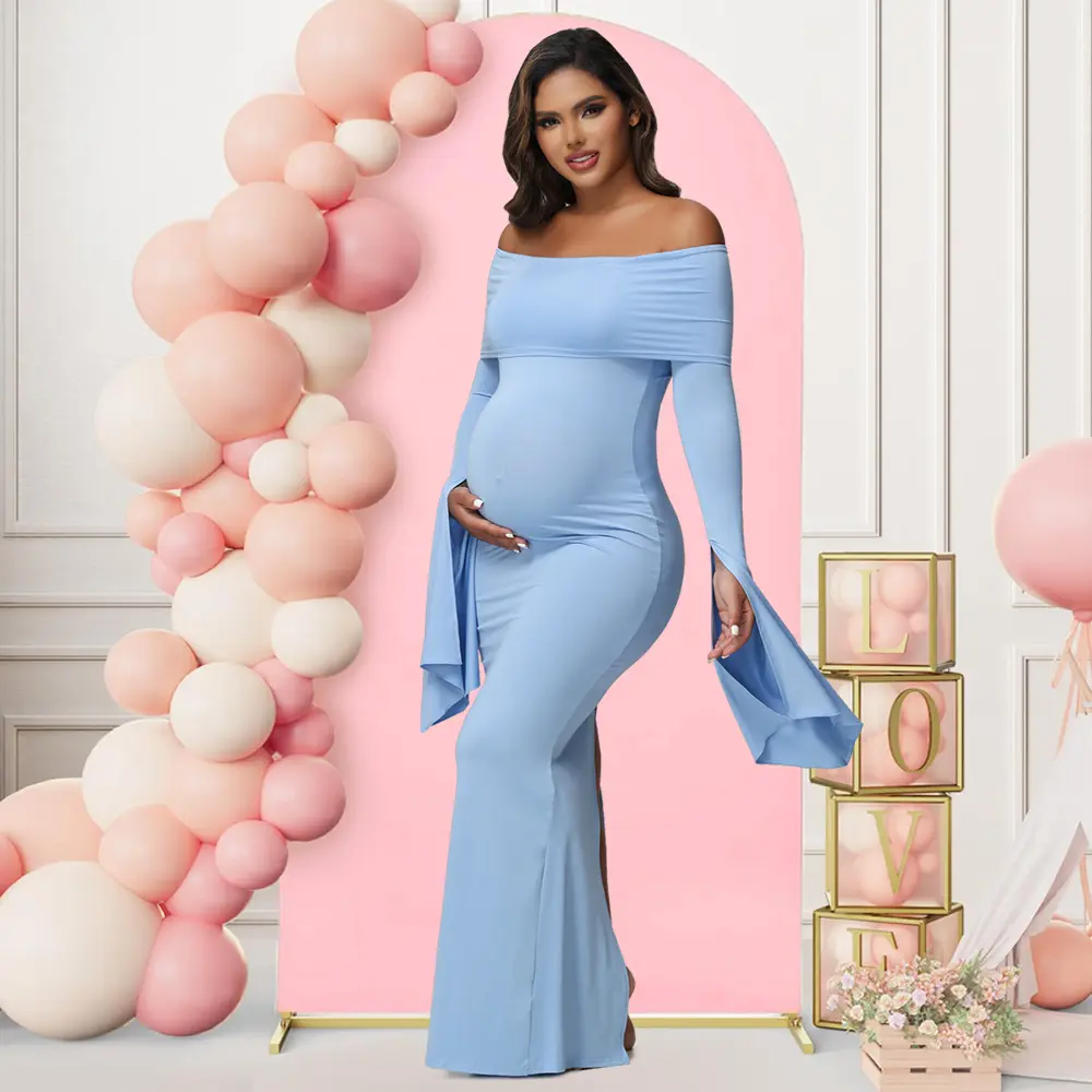 Maternity Elegant Off-Shoulder Dress Pregnancy Bodycon Long Dresses for Baby Shower Photoshoot Party,Maternity Clothes