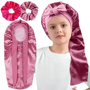 Long  Bonnets for Girls,Double Layer Satin Bonnet for Sleeping ,Bonnet for Girl Braids Long Hair Rose